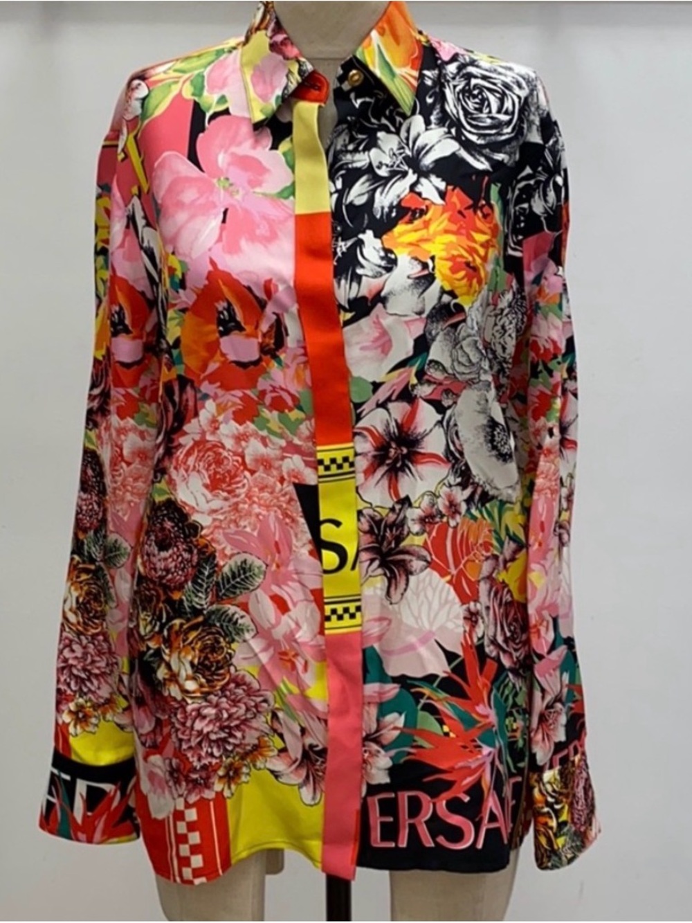 Versace Multicolor Floral Button-Down Silk Shirt